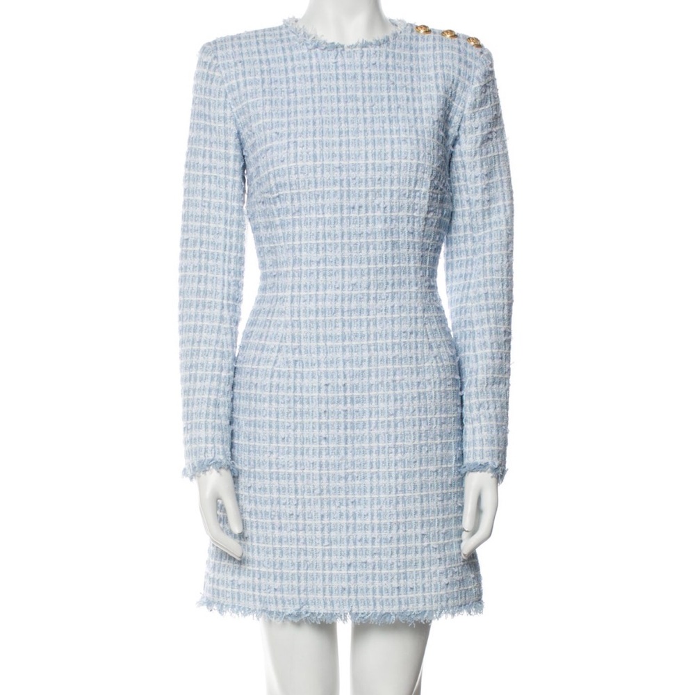 BALMAIN blue tweed mini dress